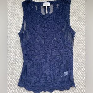 Laundry Navy Sheer Lace Tank